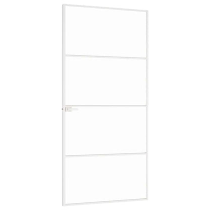 Interior Door White 93x201.5 cm Tempered Glass&Aluminium Slim