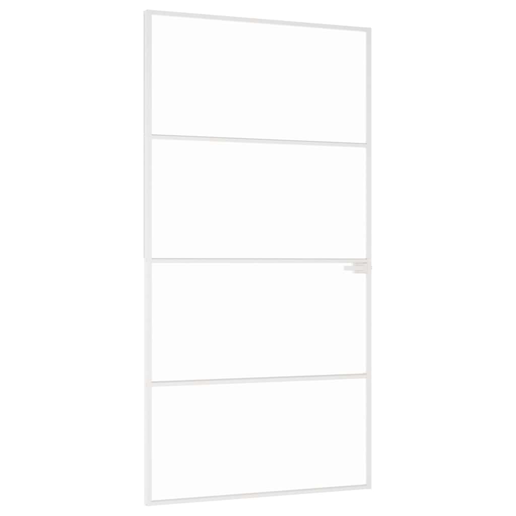 Interior Door White 102x201.5 cm Tempered Glass&Aluminium Slim