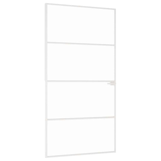 Interior Door White 102x201,5 cm Tempered Glass&Aluminium Slim
