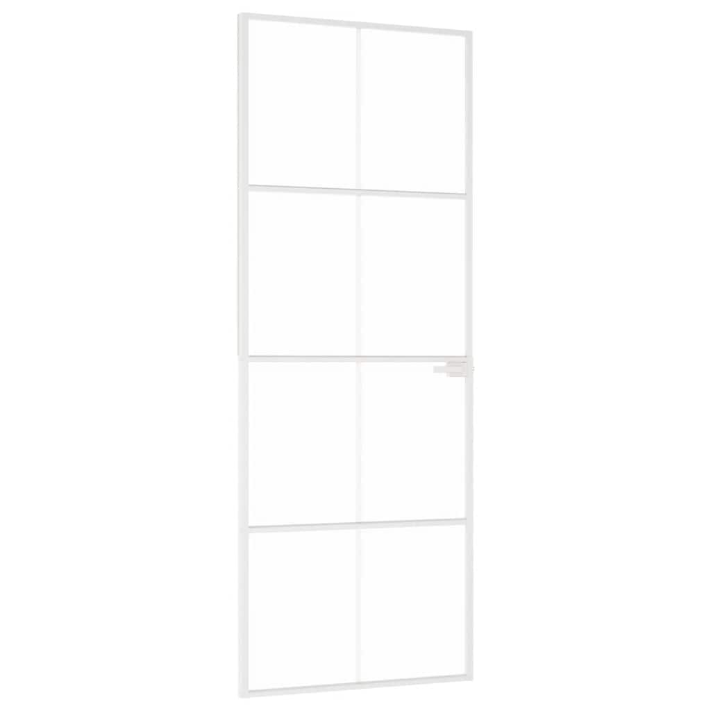 Interior Door White 76x201,5 cm Tempered Glass&Aluminium Slim