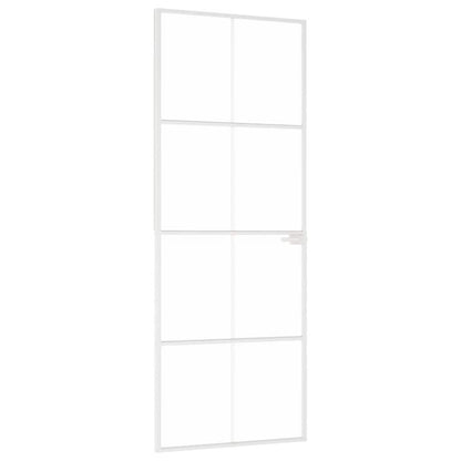 Interior Door White 76x201,5 cm Tempered Glass&Aluminium Slim