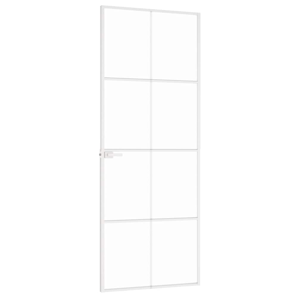 Interior Door White 76x201,5 cm Tempered Glass&Aluminium Slim
