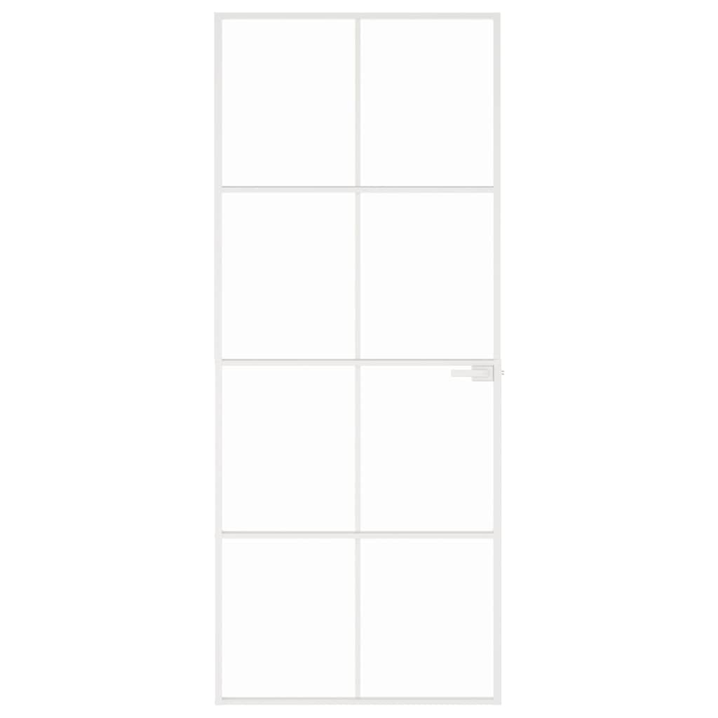 Interior Door White 83x201.5 cm Tempered Glass&Aluminium Slim