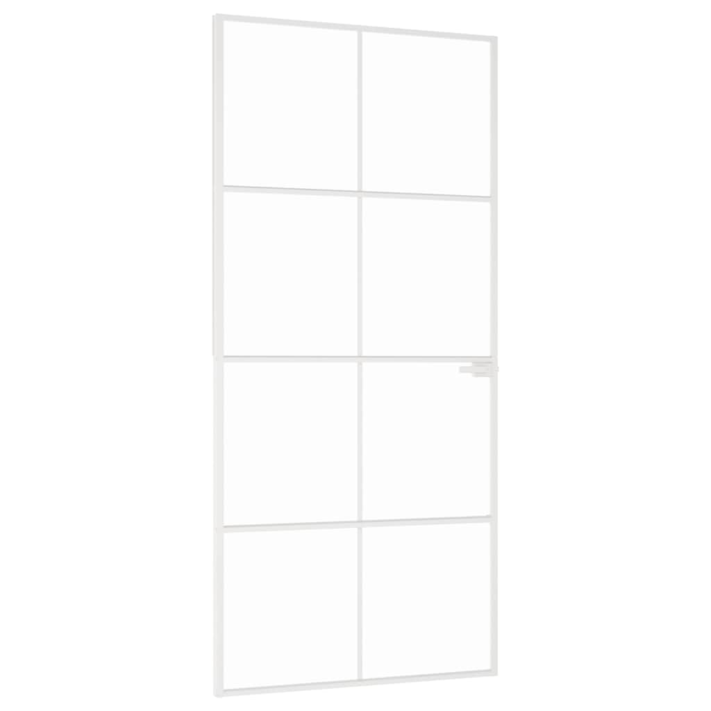 Interior Door White 93x201.5 cm Tempered Glass&Aluminium Slim