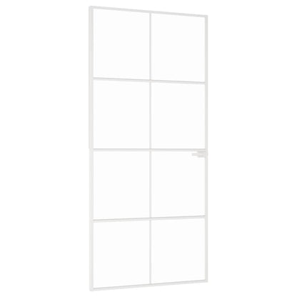 Interior Door White 93x201.5 cm Tempered Glass&Aluminium Slim