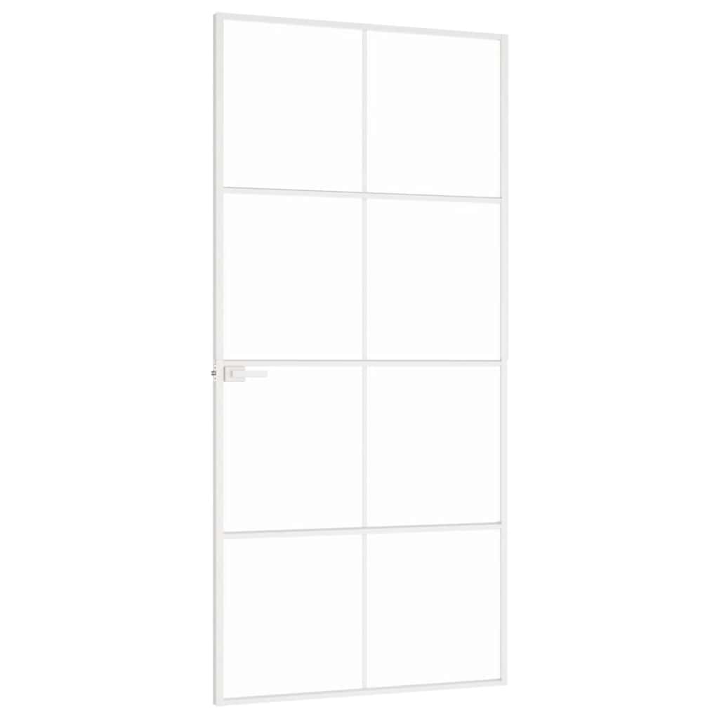 Interior Door White 93x201.5 cm Tempered Glass&Aluminium Slim