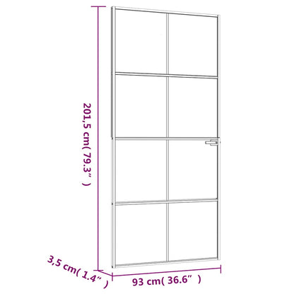 Interior Door White 93x201.5 cm Tempered Glass&Aluminium Slim