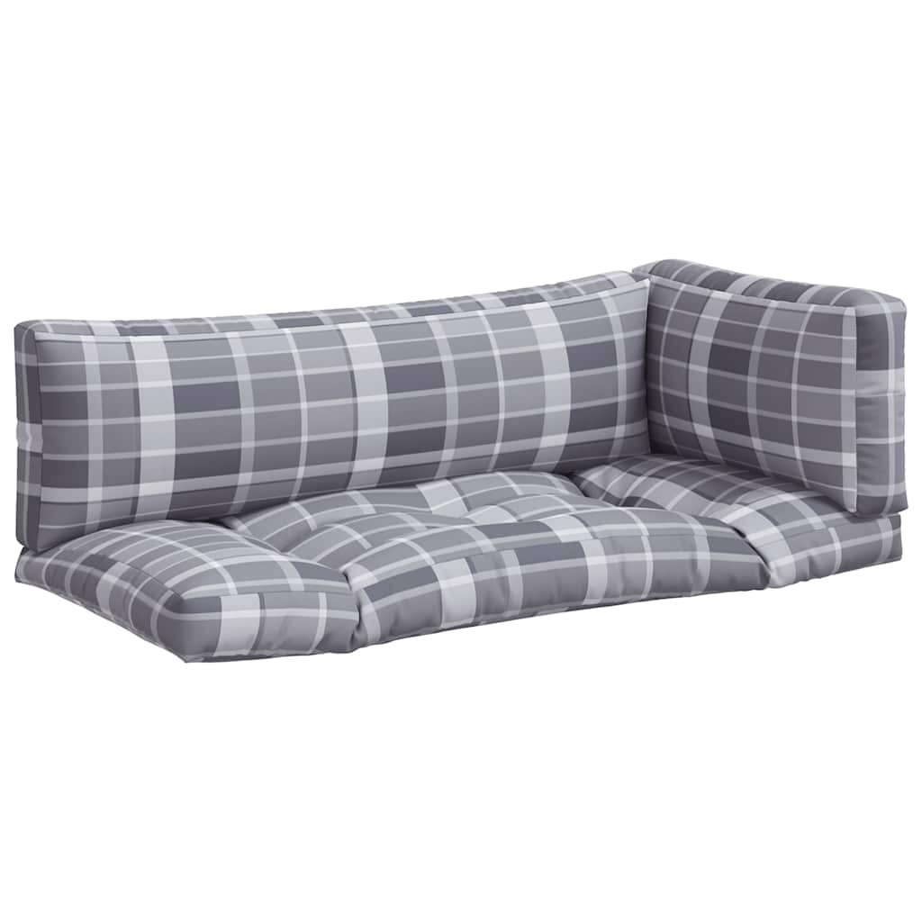 Pallet Cushions 3 pcs Grey Check Fabric