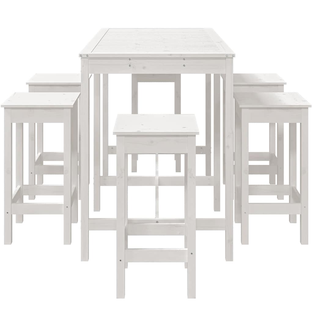 7 Piece Garden Bar Set White Solid Wood Pine