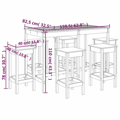 7 Piece Garden Bar Set White Solid Wood Pine