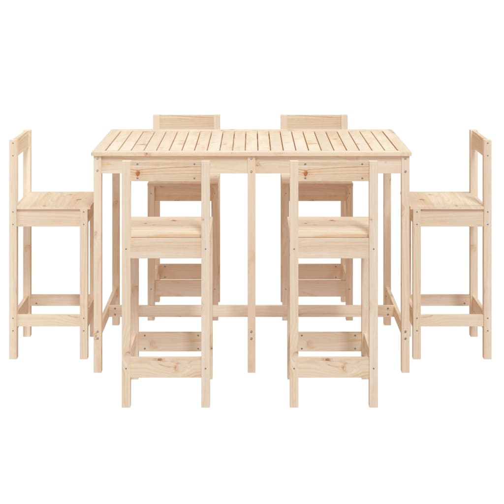 7 Piece Garden Bar Set Solid Wood Pine