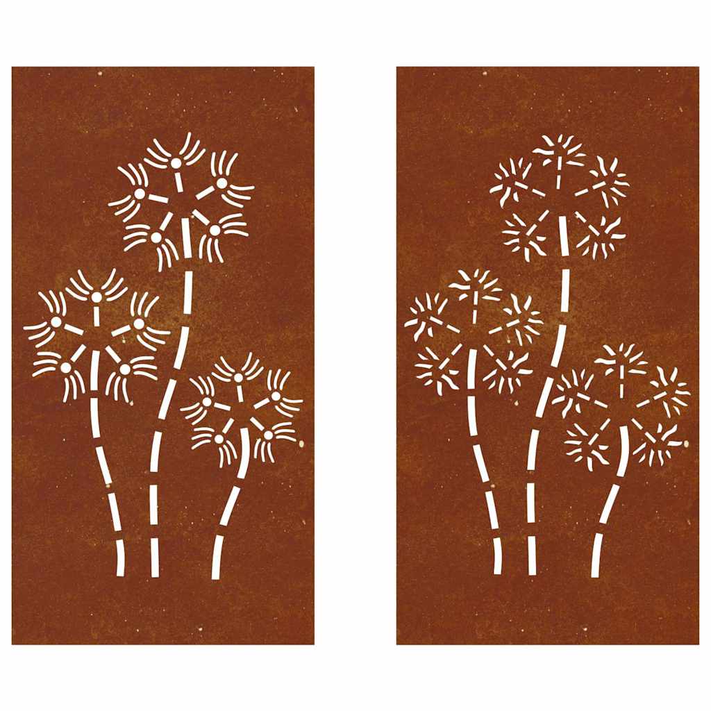 Garden Wall Decorations 2pcs 105x55cm Corten Steel Flower Design