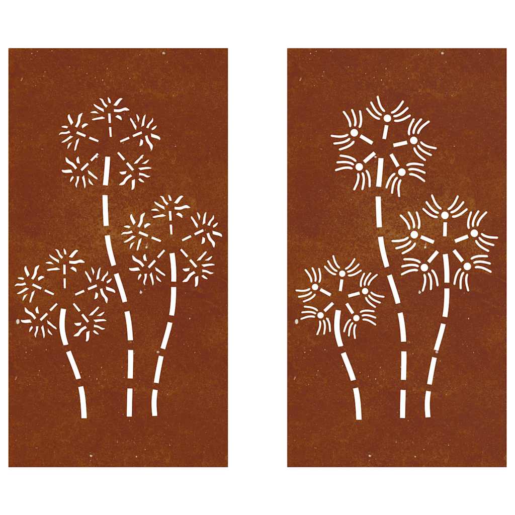 Garden Wall Decorations 2pcs 105x55cm Corten Steel Flower Design