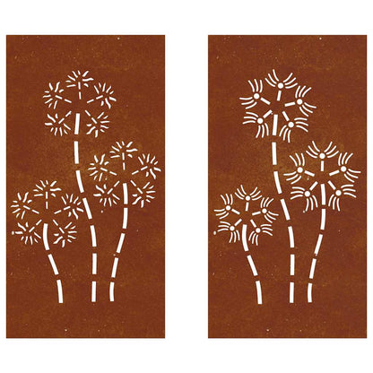 Garden Wall Decorations 2pcs 105x55cm Corten Steel Flower Design