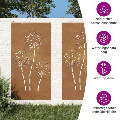 Garden Wall Decorations 2pcs 105x55cm Corten Steel Flower Design