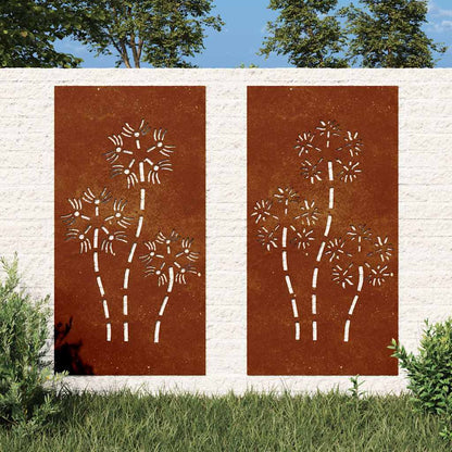 Garden Wall Decorations 2pcs 105x55cm Corten Steel Flower Design