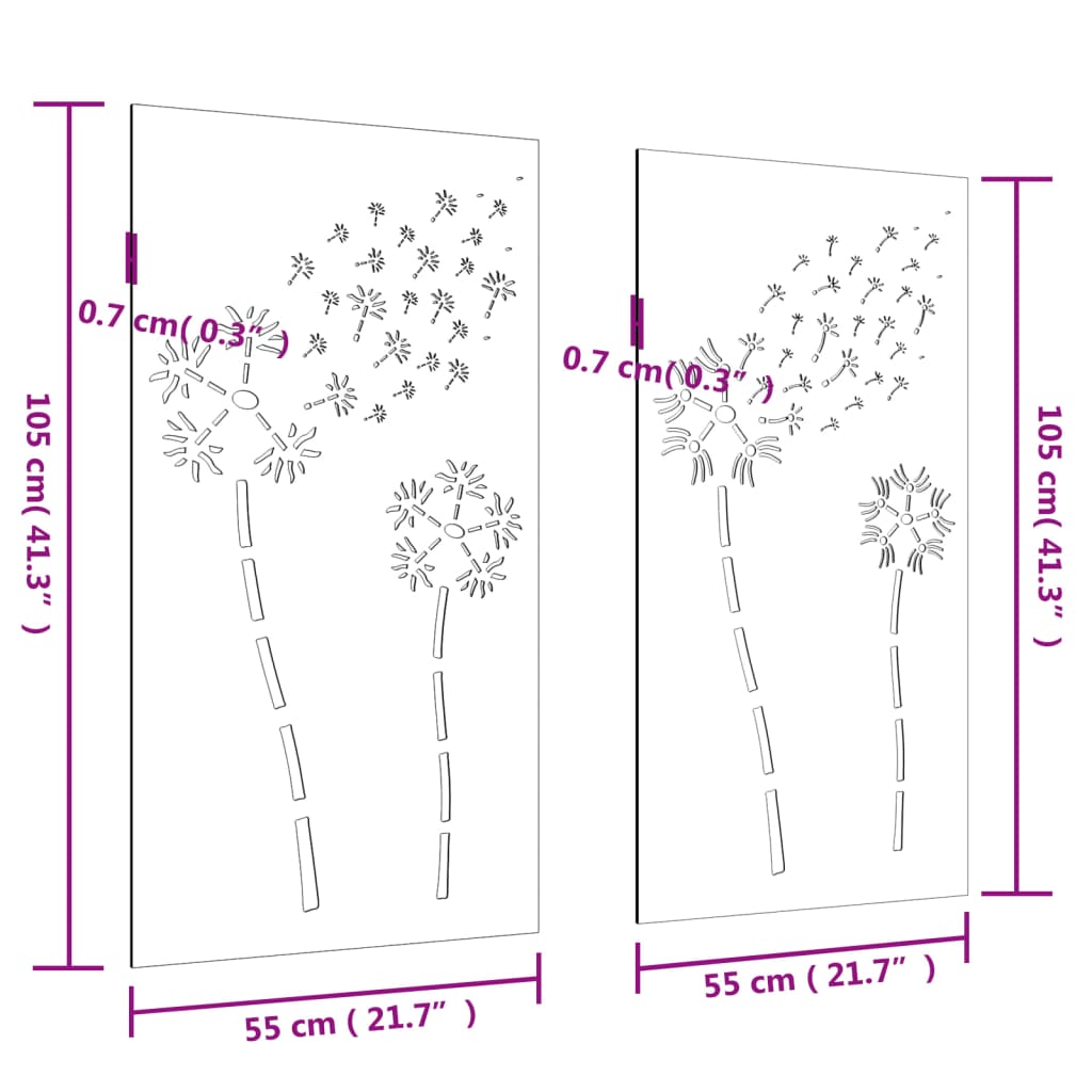 Garden Wall Decorations 2pcs 105x55cm Corten Steel Flower Design
