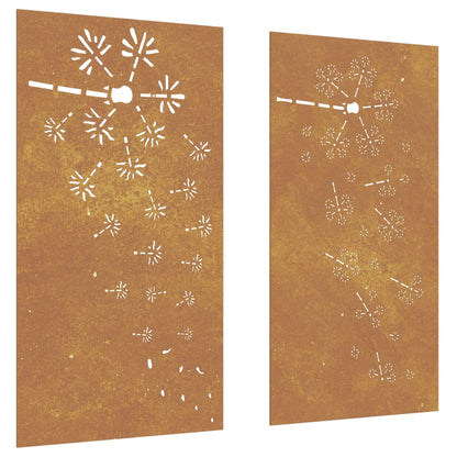 Garden Wall Decorations 2pcs 105x55cm Corten Steel Flower Design