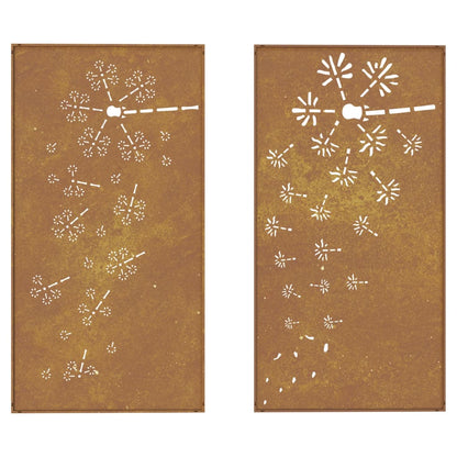 Garden Wall Decorations 2pcs 105x55cm Corten Steel Flower Design