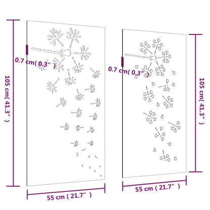 Garden Wall Decorations 2pcs 105x55cm Corten Steel Flower Design