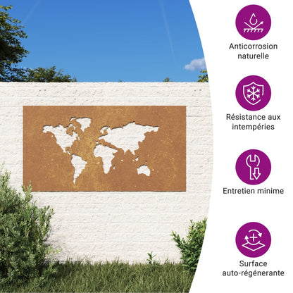 Garden Wall Decoration 105x55 cm Corten Steel World Map Design