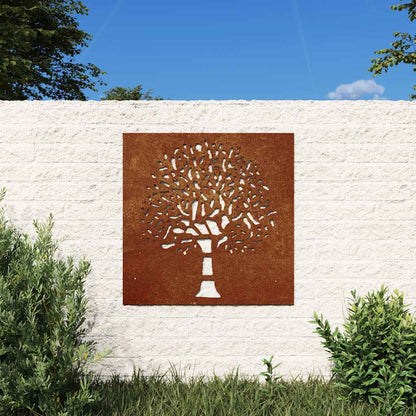 Garden Wall Decoration 55x55 cm Corten Steel Tree Design