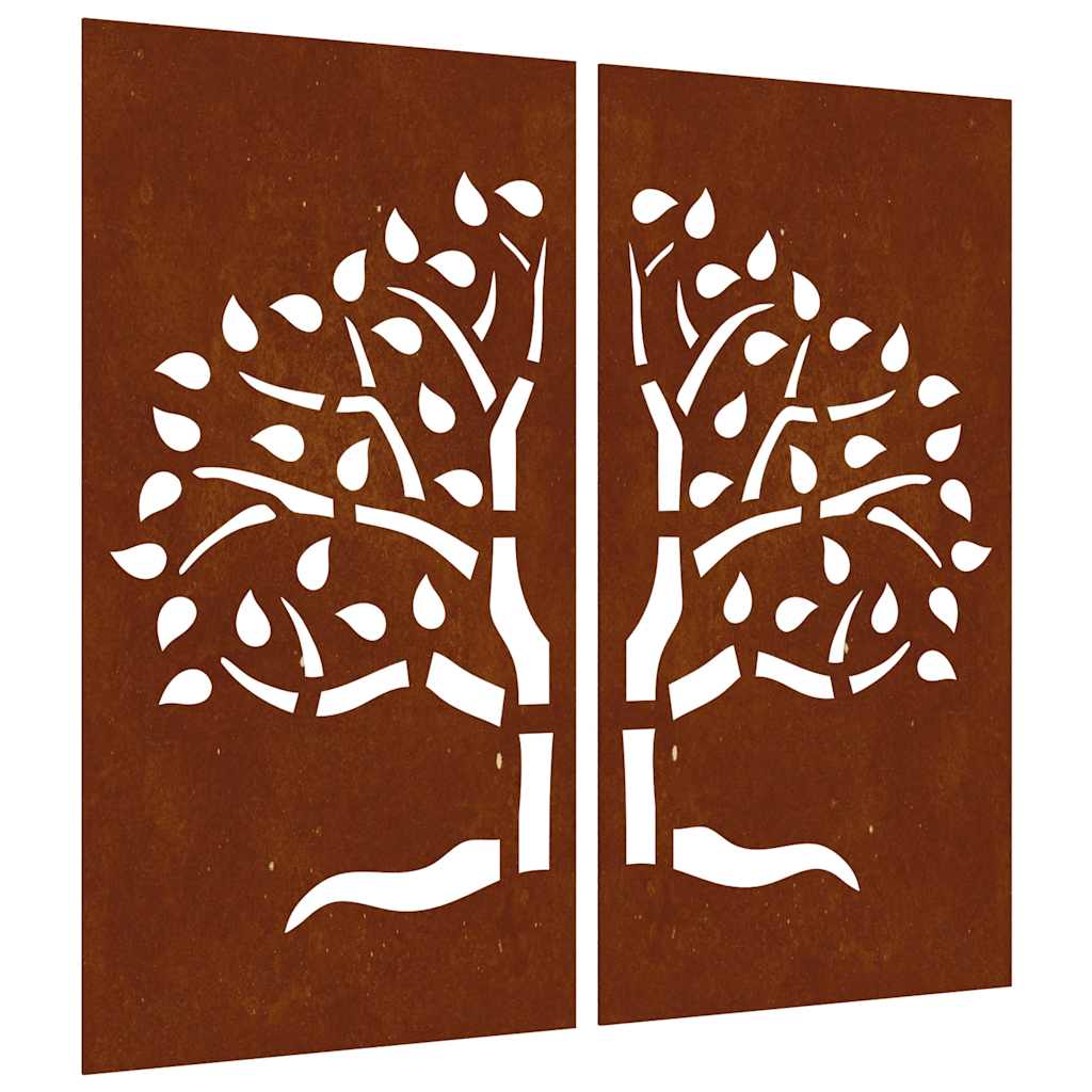 Garden Wall Decorations 2 pcs 105x55cm Corten Steel Tree Design