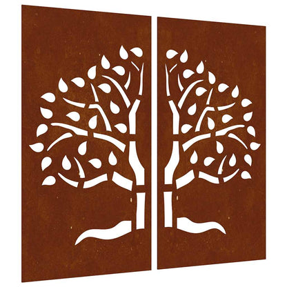 Garden Wall Decorations 2 pcs 105x55cm Corten Steel Tree Design
