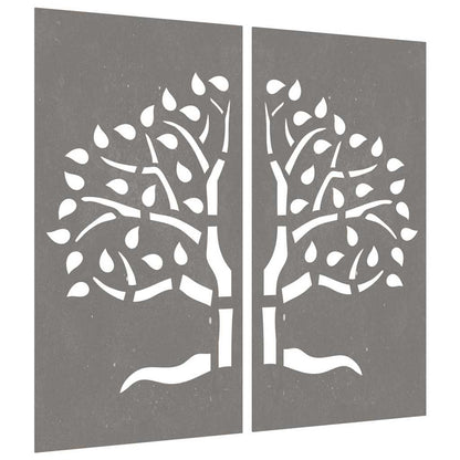 Garden Wall Decorations 2 pcs 105x55cm Corten Steel Tree Design
