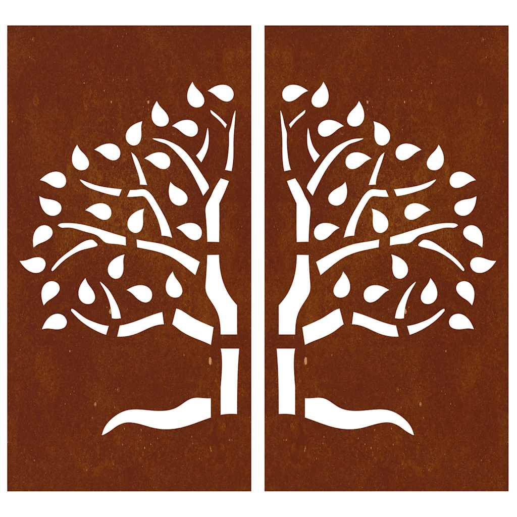 Garden Wall Decorations 2 pcs 105x55cm Corten Steel Tree Design