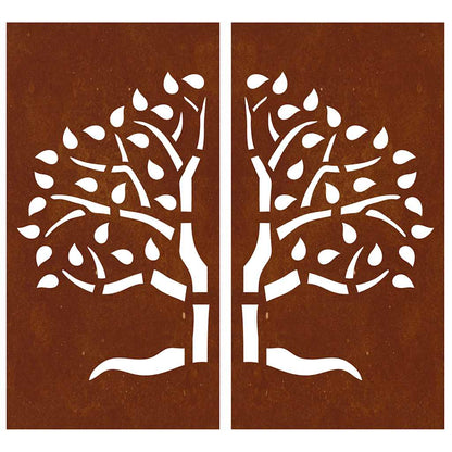 Garden Wall Decorations 2 pcs 105x55cm Corten Steel Tree Design