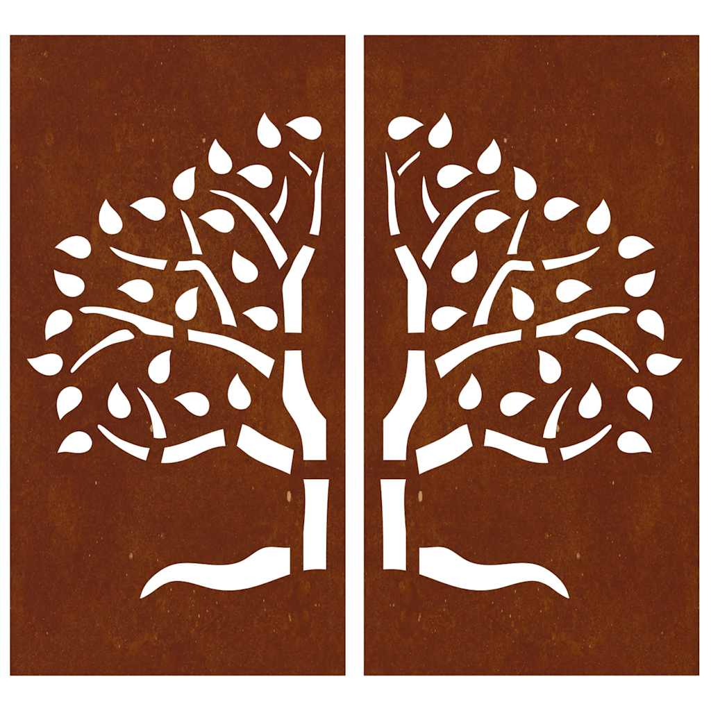 Garden Wall Decorations 2 pcs 105x55cm Corten Steel Tree Design
