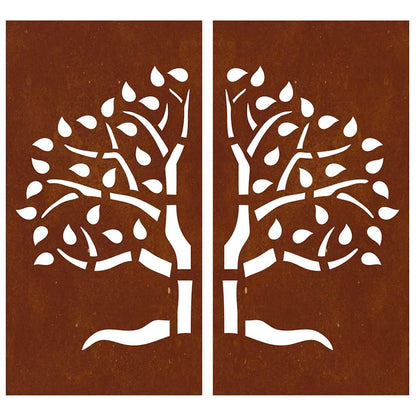 Garden Wall Decorations 2 pcs 105x55cm Corten Steel Tree Design