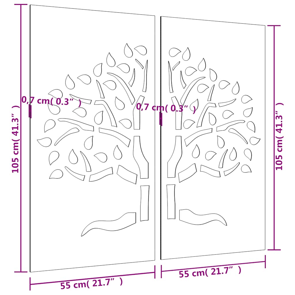 Garden Wall Decorations 2 pcs 105x55cm Corten Steel Tree Design