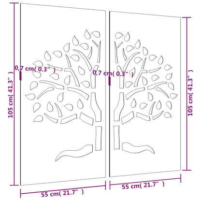 Garden Wall Decorations 2 pcs 105x55cm Corten Steel Tree Design