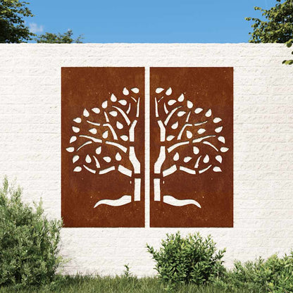 Garden Wall Decorations 2 pcs 105x55cm Corten Steel Tree Design