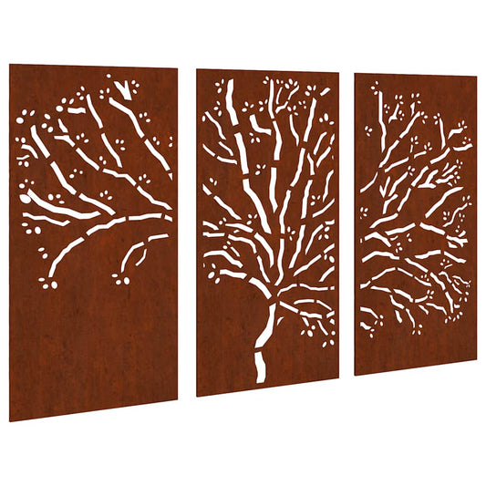 Garden Wall Decorations 3 pcs 105x55cm Corten Steel Tree Design