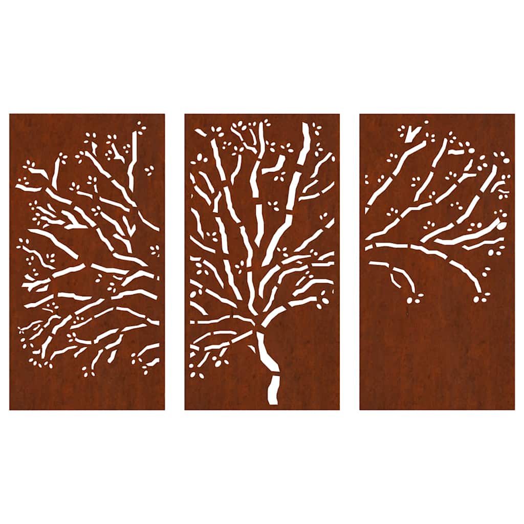 Garden Wall Decorations 3 pcs 105x55 cm Corten Steel Tree Design