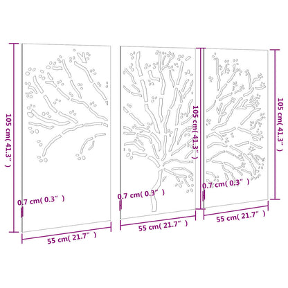 Garden Wall Decorations 3 pcs 105x55 cm Corten Steel Tree Design