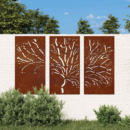 Garden Wall Decorations 3 pcs 105x55cm Corten Steel Tree Design