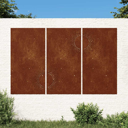 Garden Wall Decorations 3 pcs 105x55 cm Corten Steel Sun Design
