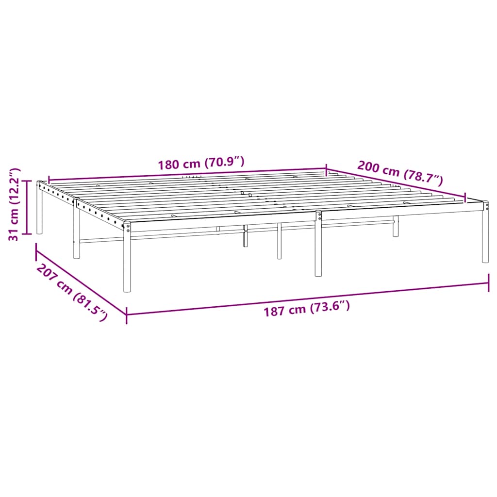 Metal Bed Frame without Mattress Black 180x200cm