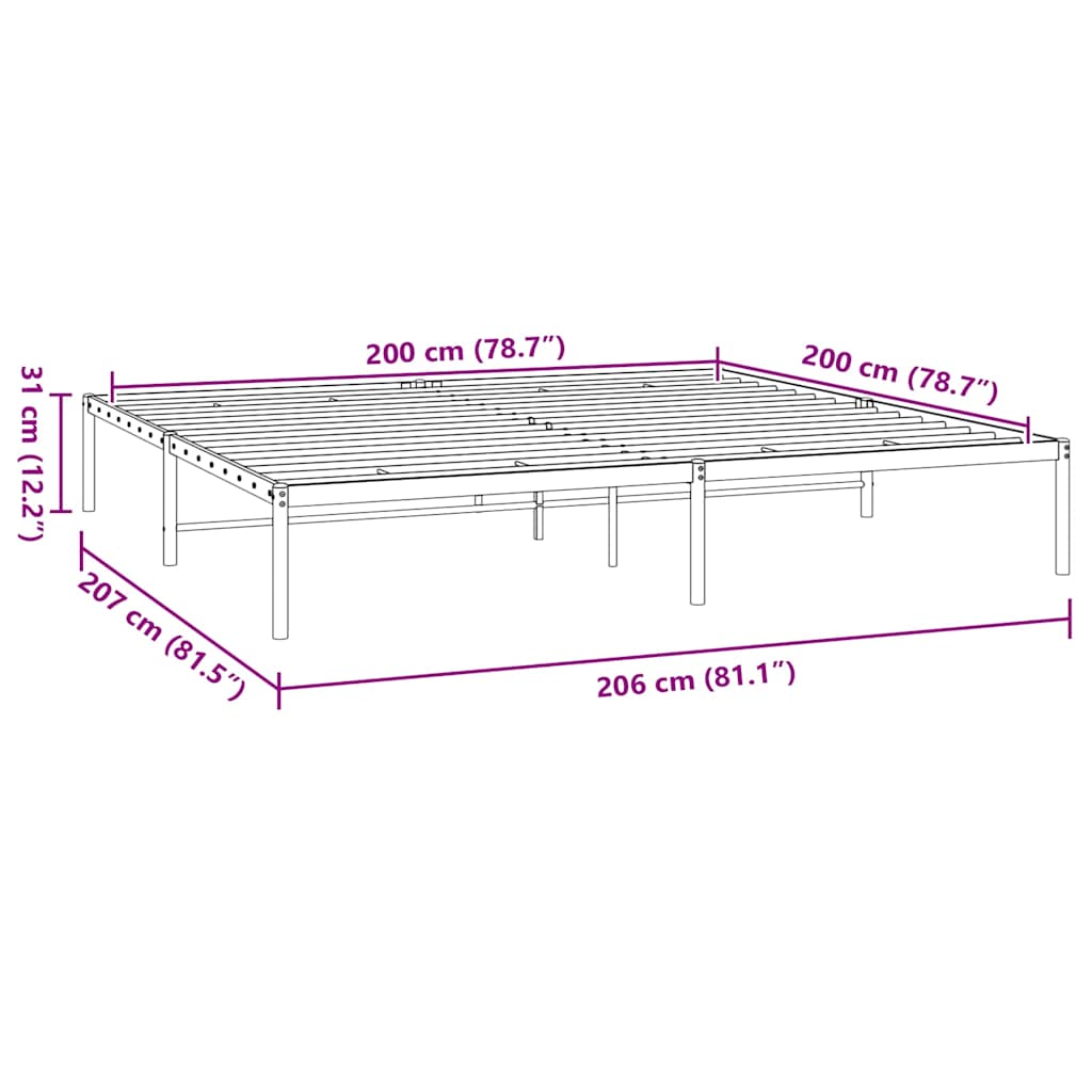 Metal Bed Frame without Mattress Black 200x200cm