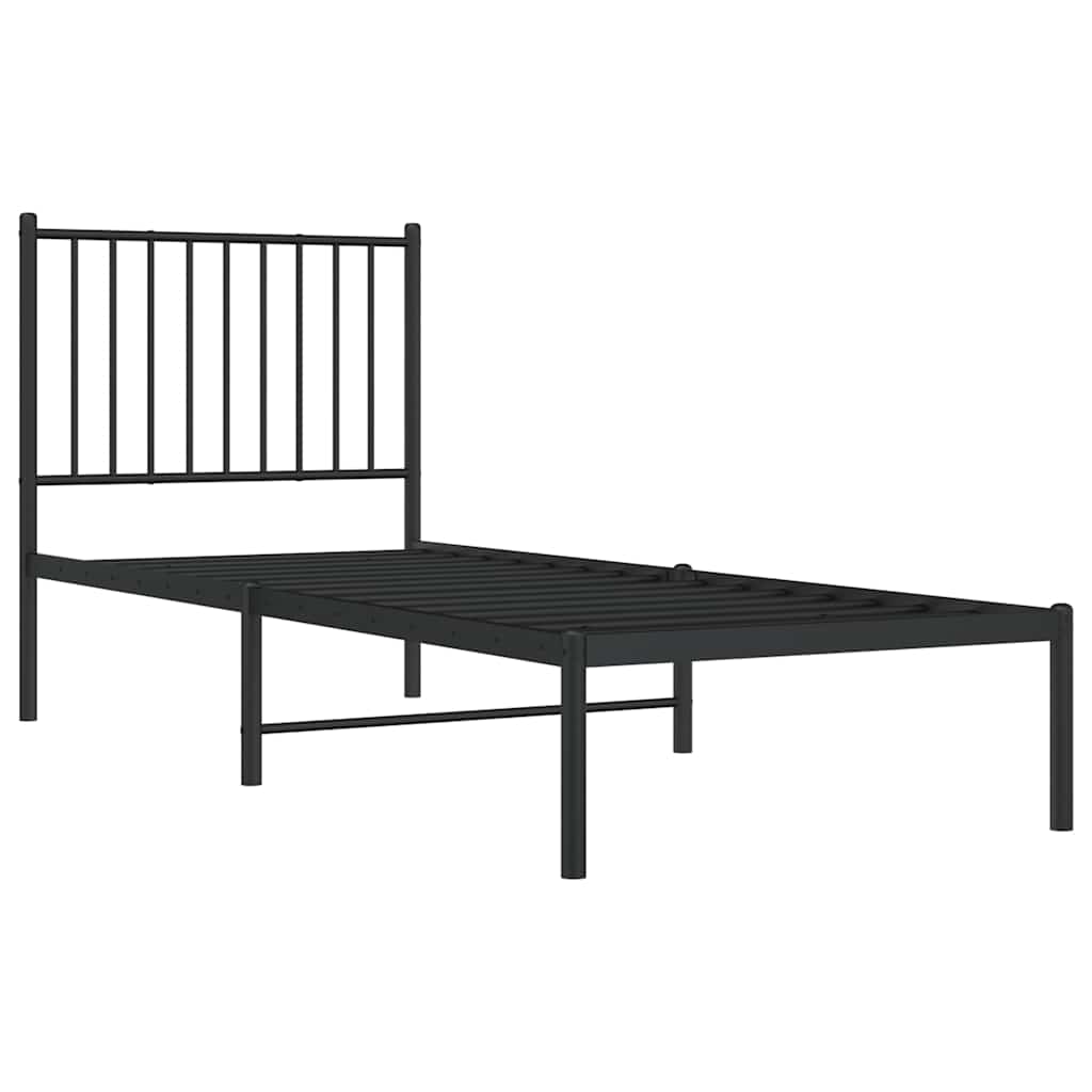 Metal Bed Frame without Mattress with Headboard Black 80x200cm