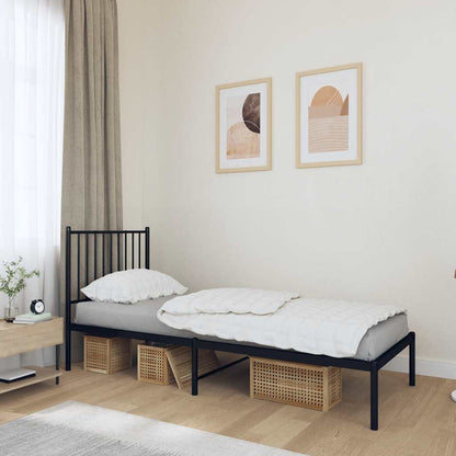 Metal Bed Frame without Mattress with Headboard Black 80x200cm