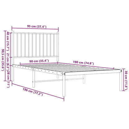 Metal Bed Frame without Mattress with Headboard Black 90x190cm