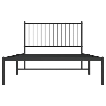 Metal Bed Frame without Mattress with Headboard Black 107x203cm