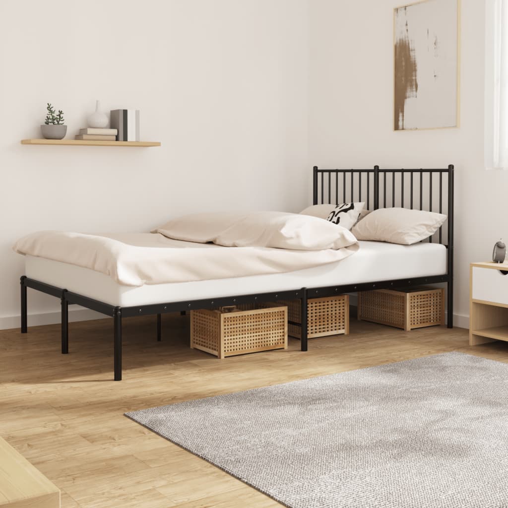 Metal Bed Frame without Mattress with Headboard Black 120x190cm