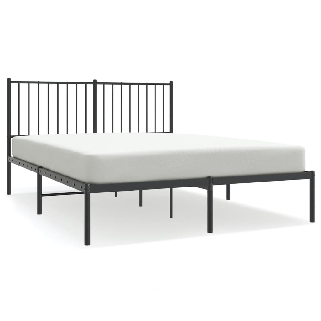 Metal Bed Frame without Mattress with Headboard Black 140x190cm