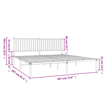 Metal Bed Frame without Mattress with Headboard Black 180x200cm